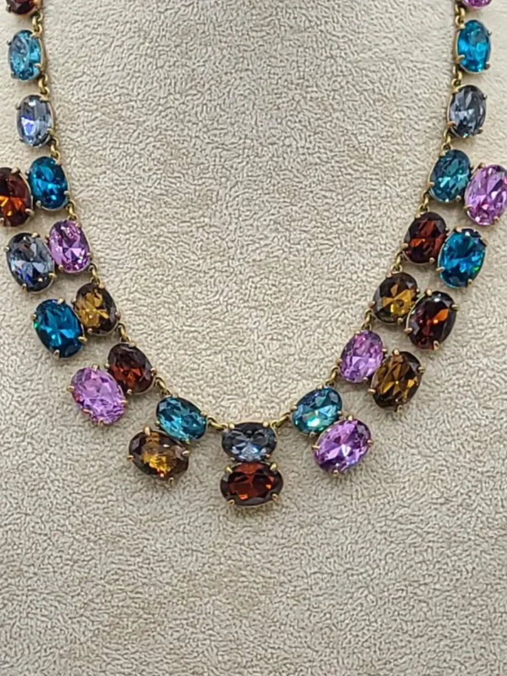 J Crew Multi Color Crystal Gold Tone Statement Necklace
